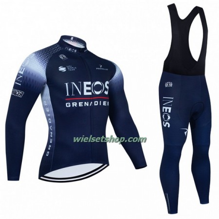 Fietskleding (Fietsshirt Lange Mouw + Lange Koersbroek) 2022 INEOS Grenadiers - Donkerblauw
